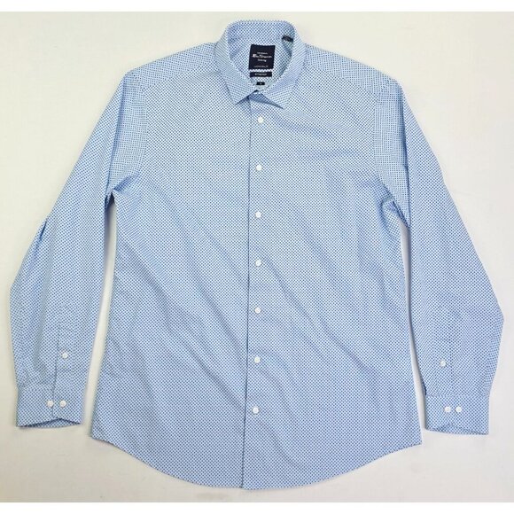 Ben Sherman Tailored Slim Fit Stretch Medium 5-15.5 32/33 Blue X Pattern Shirt - Picture 5 of 9